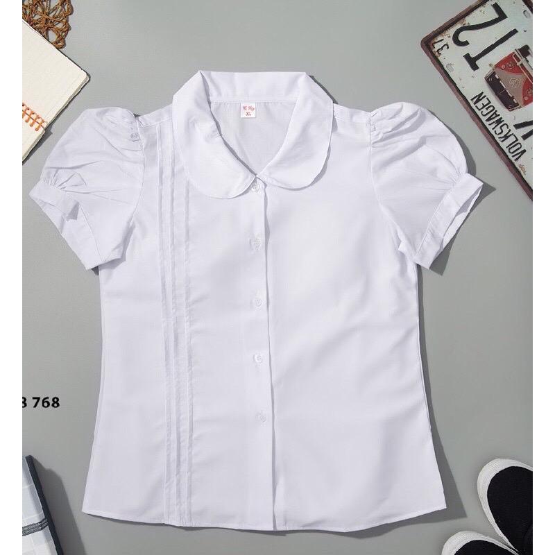 Áo sơ mi trắng nữ học sinh đồng phục học sinh bé gái cấp 1, cấp 2 , sơ mi cổ sen 0