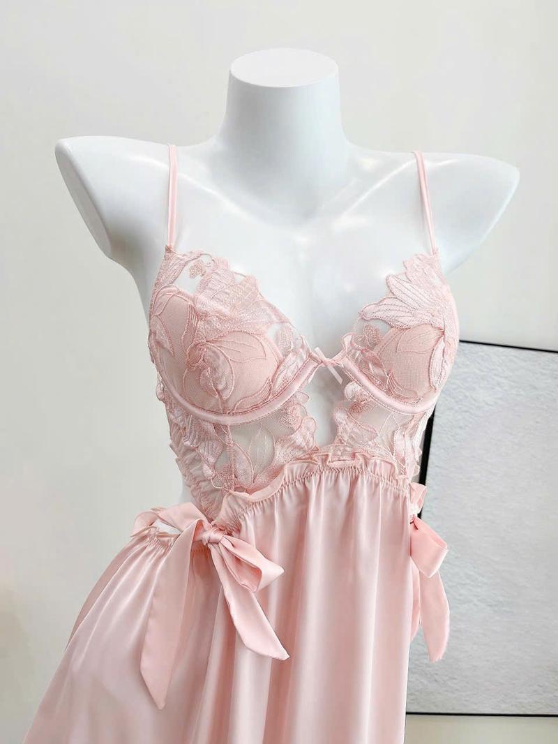 Product Introduction of V158 Váy Ngủ Lụa Hoa Dáng Ngắn Tiểu Thư Đầm Ngủ QCCC Kèm Quần ( Váy Lẻ Ko Kèm Choàng) 7
