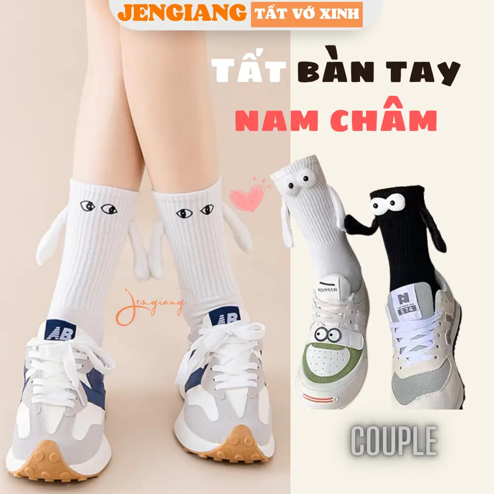 Tất vớ cổ cao bàn tay đính nam châm Jengiang Unisex ba chiều thêu hình đôi mắt dễ thương dành cho couple