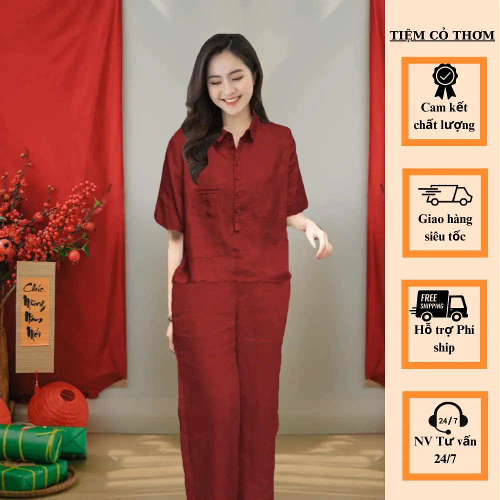 BỘ SƠ MI - Đồ bộ trung niên CỎ THƠM, hàng thiết kế, dáng suông. Nữ Women,THỜI TRANG TRUNG NIÊN