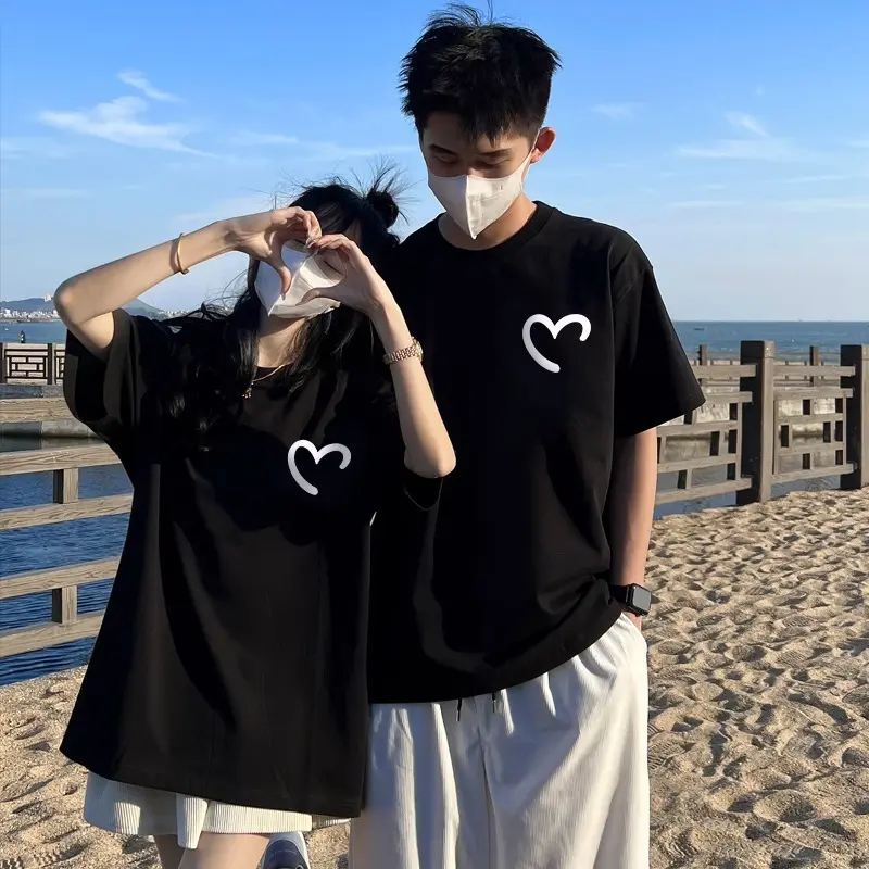 Áo Đôi Unisex In Hình Trái Tim, Áo Thun Basic Chất Vải Cotton Dày Dặn Nam Nữ, Top, Women, Menswear, Womenswear, Unisex