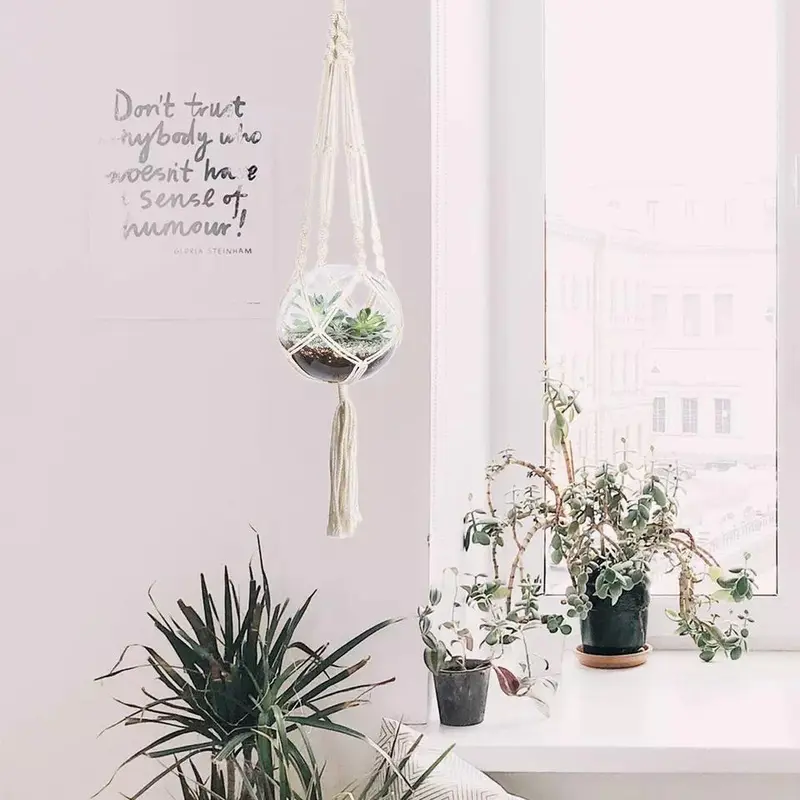 2x MACRAME JUTE PLANT HANGER FLOWER POT HOLDER WALL ART GARDEN HANGING ROPE 2025 UK STOCK 3