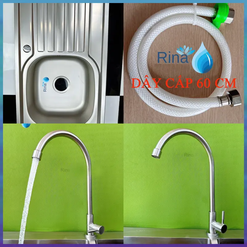 Bồn Rửa Chén Bát Inox 1 Hộc 1 Cánh Rina C08 KT 75x45cm Chậu Rửa Chén Inox 1 hố Kèm Vòi Rửa Chén Lạnh và Bộ Xả Chống Hôi 7