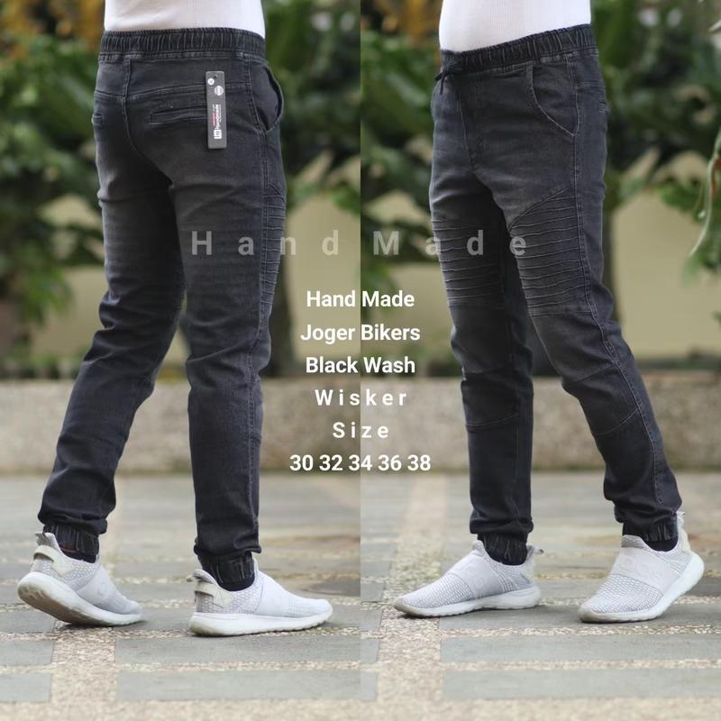 Jogger bikers jeans size 29-38 Bahan Denim strech Black wash/ Retro / Biowash Celana Dewasa 2