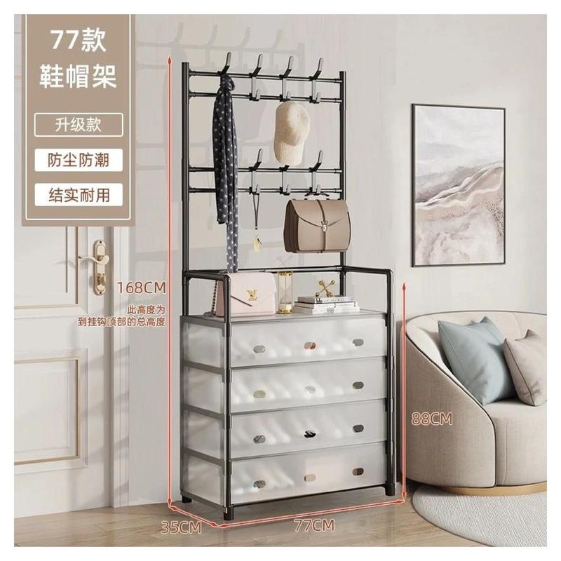 [SIZE LỚN NGANG 77CM] Kệ 5 Tầng Để Giày Dép Có Màng Chắn Bụi, Kệ Giày Dép 5 Tầng Khung Thép Carbon, Tặng Kèm 8 Móc Treo Đồ Kitchen treo  quần