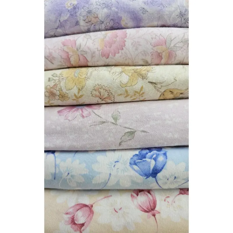 Vải thun cotton hoa,  hoa văn màu sắc trang nhã, thấm hút tốt, phù hợp may cho trẻ em, đồ bộ mặc nhà 0