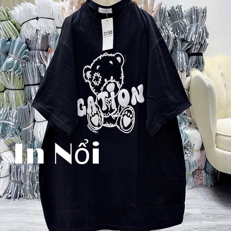 ÁO PHÔNG 3158 CHỮ NỔI - A76 GẤU GATION!! Nam Menswear Cổ Tròn Top Áo Thun