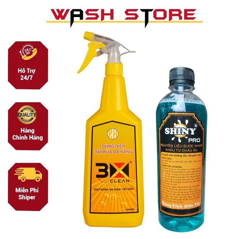 Dung Dịch Nước Tẩy Rửa Xe Máy Đa Năng 3X Clean 1000ml + Shiny Pro 500ml