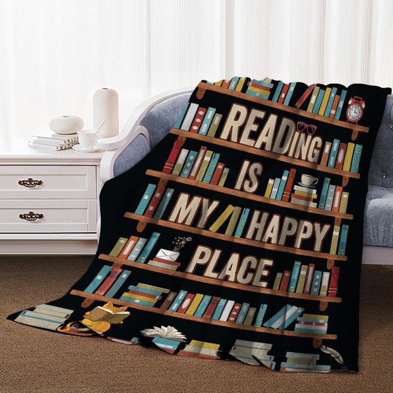 Book Print Flannel Blanket, Letter Print Soft Warm Throw Blanket, Napping Blanket for Home & Office Couch 2