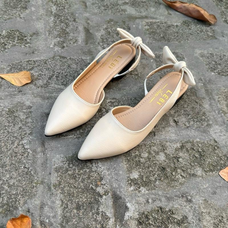 Giày mũi nhọn khoét eo đế cao 3cm có nơ buộc kèm Shoes Nữ