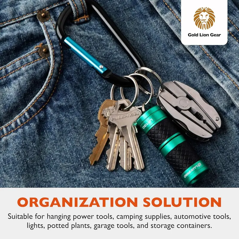 3-Inch Aluminum Carabiner Clips: D Shape Buckle Pack, Durable Hook and Key Chain Ring, Spring Snap Key Chain Clip Hook Buckle 3