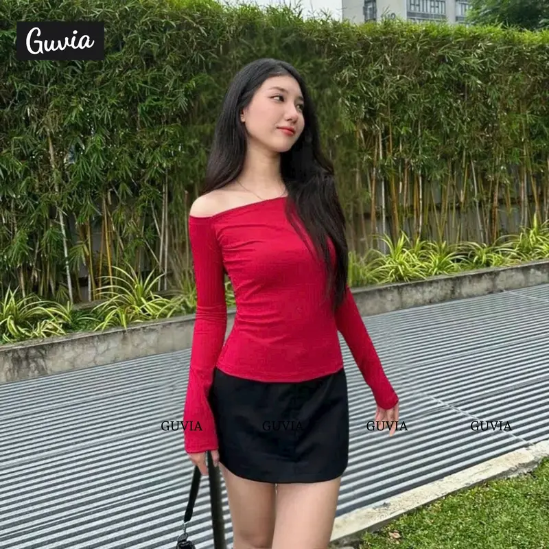 [ADD83] Áo Thun Nữ Tay Dài Trễ Vai Borip Dáng Dài, Áo Thun Tay Dài Trễ Vai Chất Borip 3