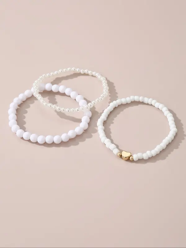 Cute Heart Charm Bracelet for Kids, Faux Pearl Decorated Beaded Bracelet, Fashionable Hand Jewelry for Girls, All-match Fashion Accessories for Daily Wear, Valentine's Day, Gift 2