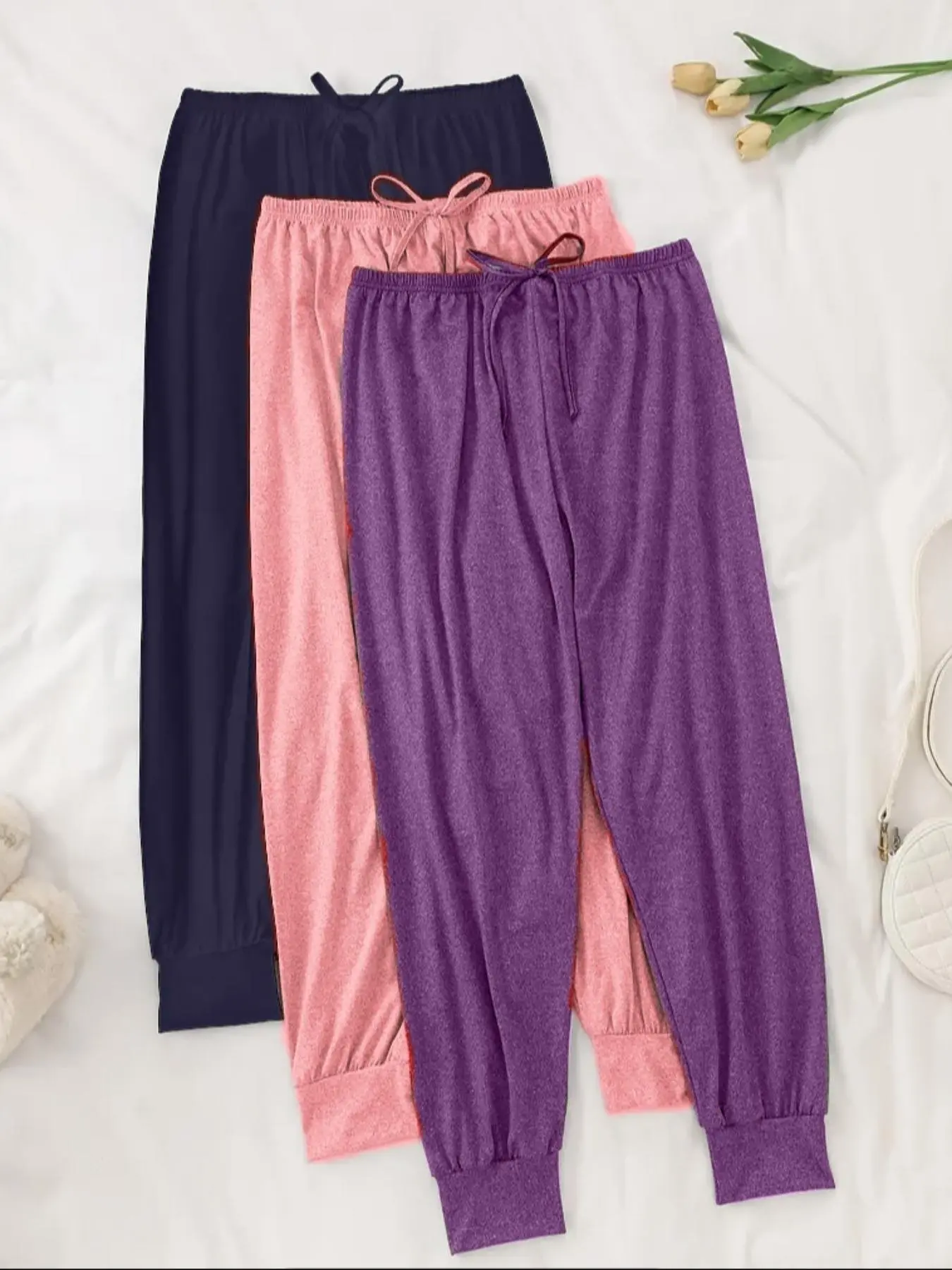 Women's Solid Color Sleep Pants, Casual Comfy Lounge Pants for Daily Wear, Ladies Sleepwear for All Seasons