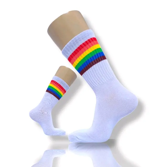 kaos kaki distro putih || kaos kaki oldschool putih || kaos kaki rainbow || kaos kaki pelangi Katun Motif Nyaman Lembut Sporty Tebal