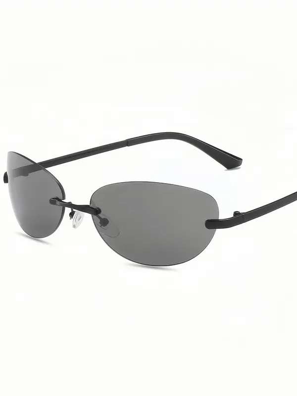 Unisex Simple Style Tinted Lens Oval Frame Sunglasses, Trendy Casual Rimless Sunglasses for Everyday Use, Fashion Accessories for Outdoor Activities 0