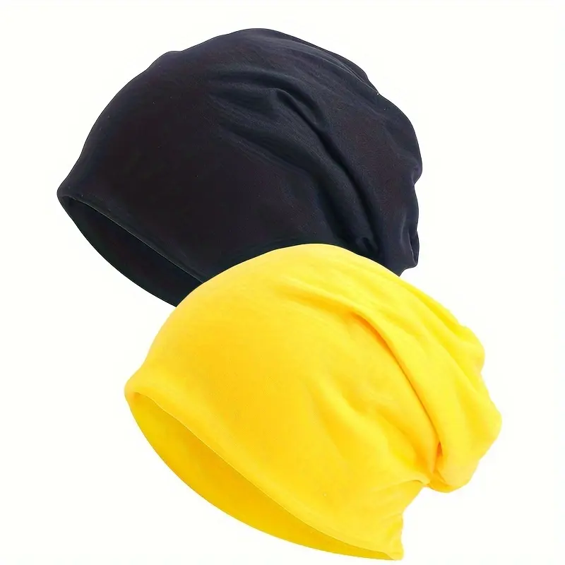 2pcs Soft Polyester Slouchy Beanie Hats for Women - Stretchy, Breathable Ear Warmer Headscarf Caps in Black & Gray - Hand Washable, Ideal for Postpartum Recovery & Chemo Patients 7
