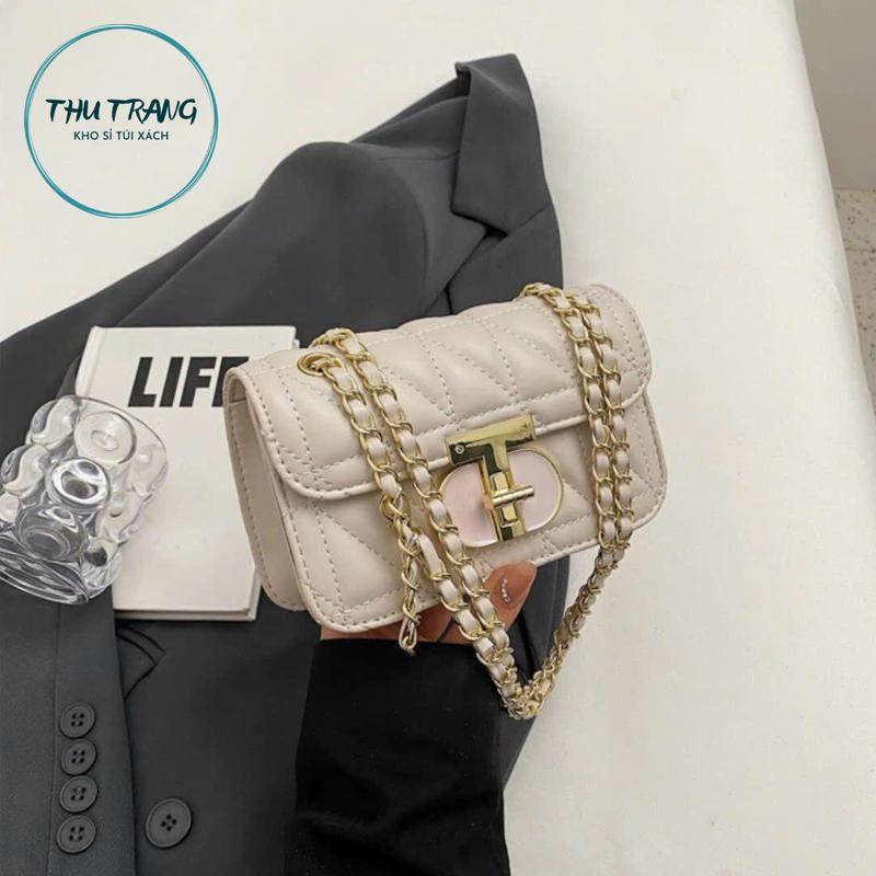 Túi Xách Basic Khóa Xoay Trần Trám, Túi Xách Nữ Bag Đeo Vai Da