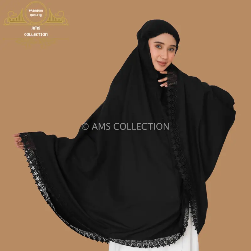 Bergo Umroh Haji Bahan Katun Premium Hijab Jumbo Bersaku Renda Mewah 7