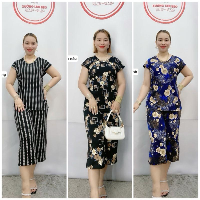 Mã 32 . Đồ bộ quần lỡ ống rộng Mã 32, chất liệu thun co giãn 4 chiều, bigsize 47kg - 100kg, dành cho nữ - Women Nữ dobo tay đũi xốp