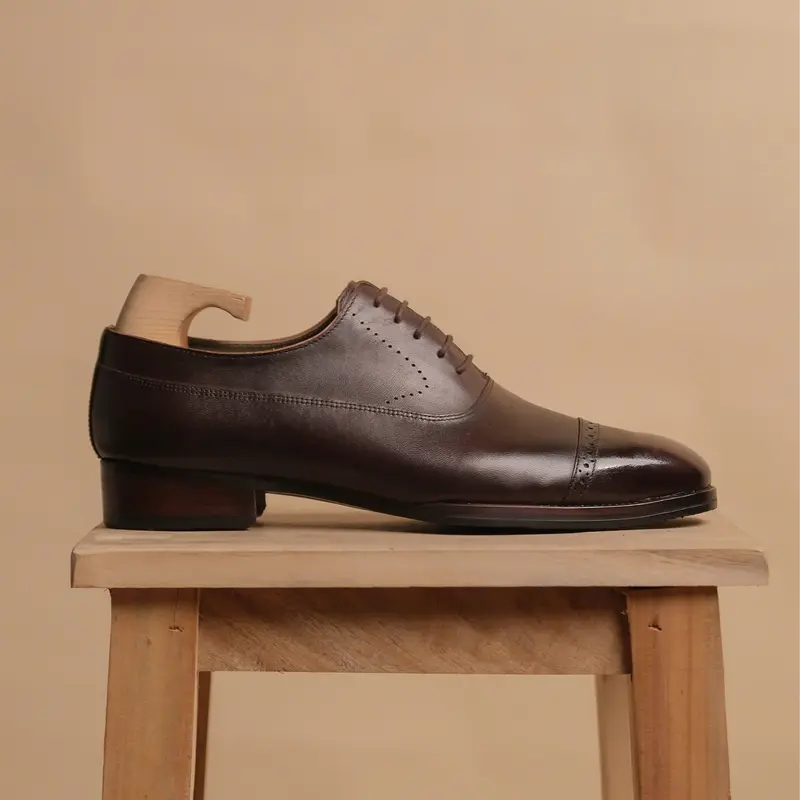 [OB2-N] Oxford Balmoral Brogues Brown | Giày tây da bò Ý ShelbyMan, mẫu giày da Nâu sang trọng dễ phối, giày cưới, giày tây đẹp 2