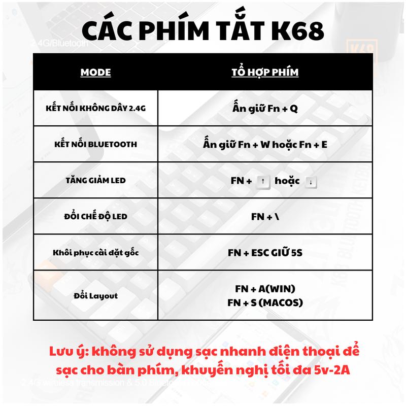 Product Introduction of Bàn phím cơ không dây Bluetooth K68 - 84 Phím Hotswap - Red swtich - Tương thích mọi thiết bị 24