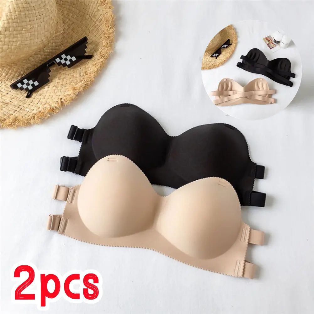 2pcs Seamless Bra For Women Strapless Non-slip Comfortable Lingerie Push Up Breathable Invisible Bra For Summer