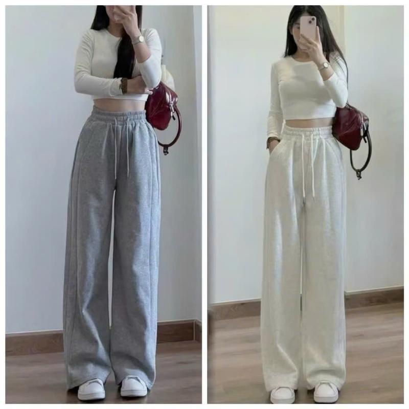 Quần Nỉ Nữ Ống Rộng Hottrend Kèm Dây Rút Chất Nỉ Dầy Dặn Mềm Mại Lưng Chun Co Giãn Lên Form Xinh MA366