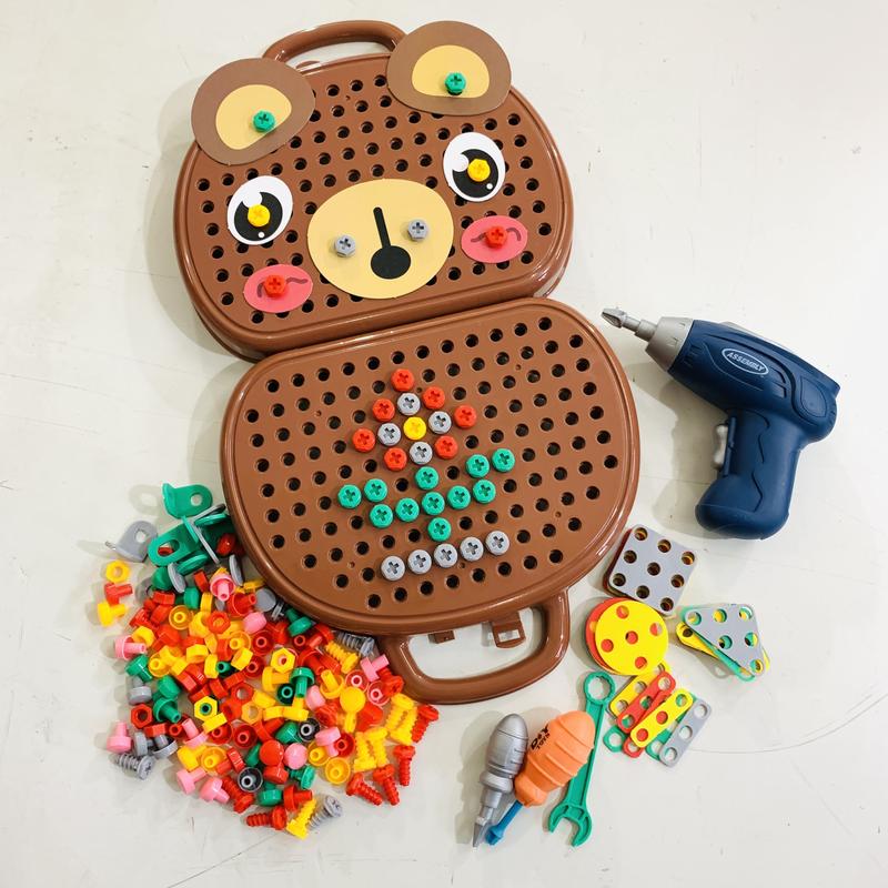 Bộ đồ chơi lắp ráp kỹ sư gấu 203 chi tiết có khoan chạy bằng pin cho bé tập làm kỹ sư