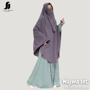 Afhadahijrah - Gamis set cadar NAJWA terbaru baju dan hijab instan syari free niqab kain muslim nyaman wolfis dress  wanita  panjang khimar dewasa  simple  formal tebal casual basic mewah Hitam Crinkle set  hijab