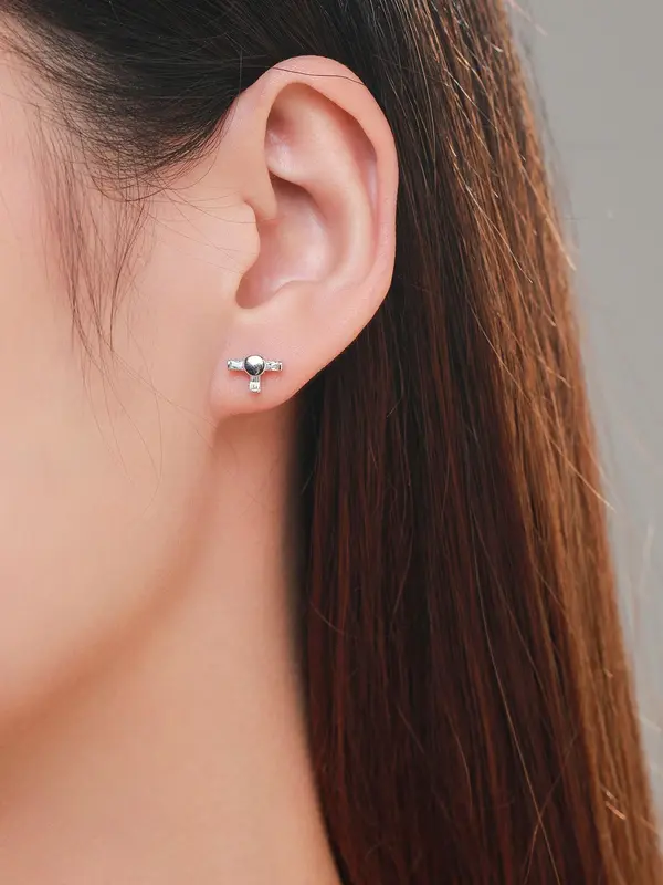 925 Sterling Silver Fashion Emerald Cut Geometric Design Earrings, Artificial Zircon Decor Stud Earrings, Trendy All-match & Exquisite Jewelry for Birthday Gift 3