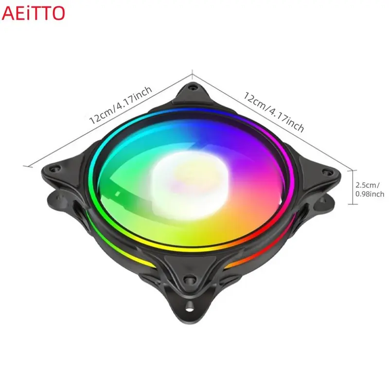 AEITTO RGB Chassis Fan, 12cm Desktop Computer Cooling Fan with Remote Control, Small 6Pin Mute Fan Cooler Radiator 1