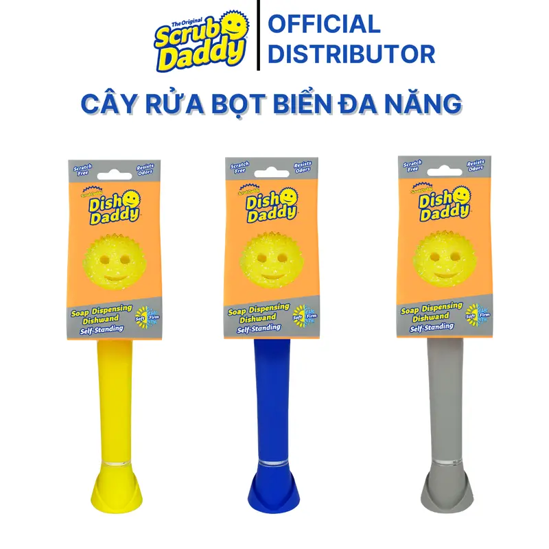 Cọ rửa chén bát Dish Daddy -  Đầu cọ có thể tháo rời, Giá đỡ nhỏ giọt, Màu vàng 1