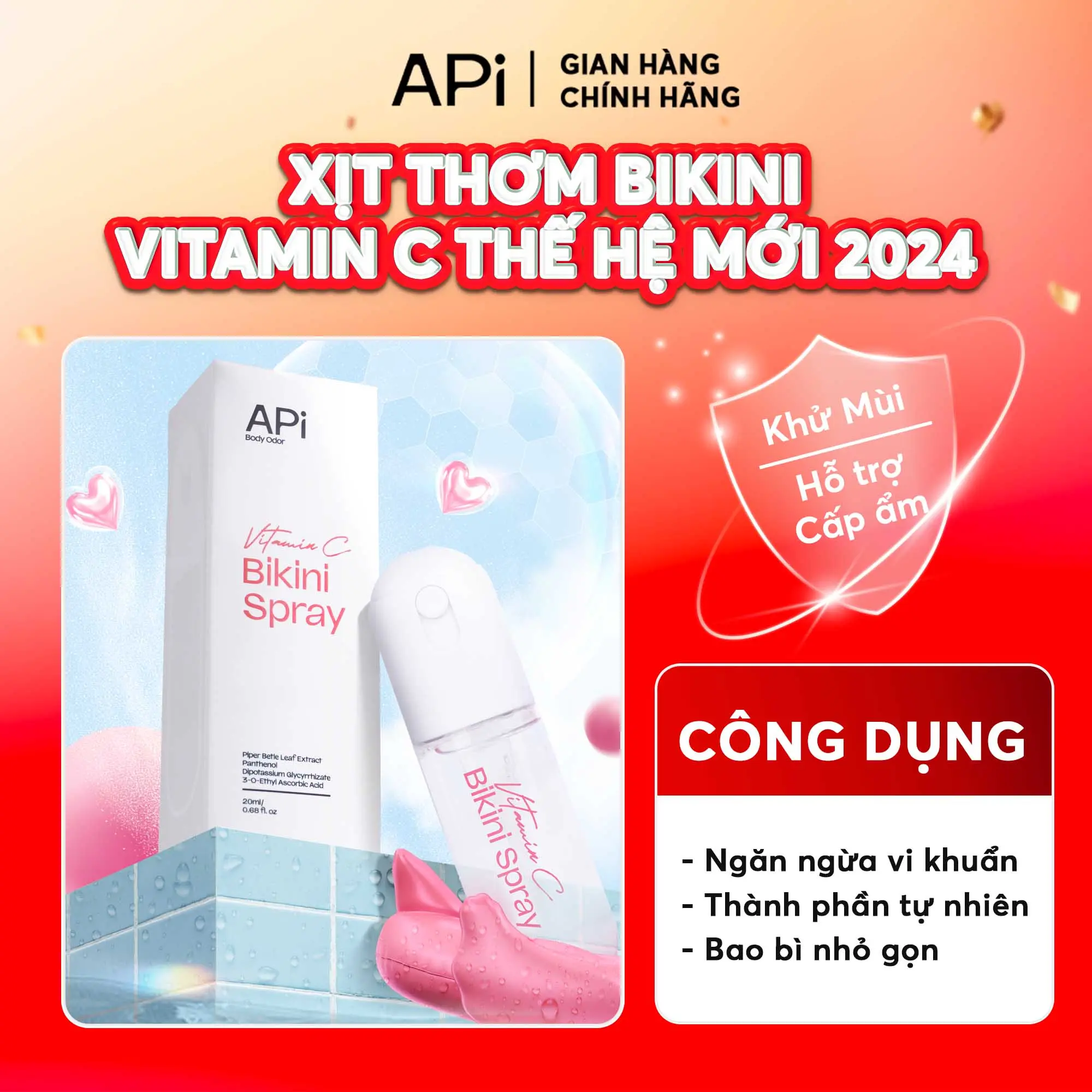Xịt thơm Vitamin C Bikini Spray APi giúp khử mùi, hỗ trợ ngăn ngừa vi khuẩn, giúp làm dịu mát vùng da 20ml