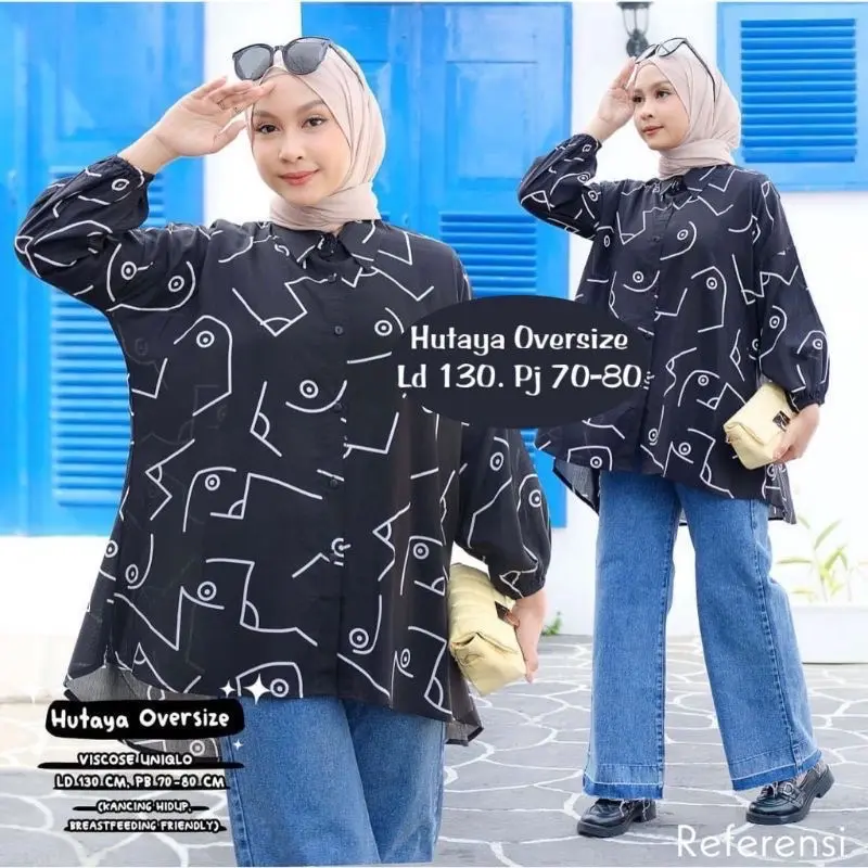 KEMEJA OVERSIZED RAYON MOTIF TERBARU | Atasan Vintage Oversize Wanita Terlaris|Kemeja Hawaii Muat Jumbo| Nyaman dipakai Part 1 Katun Santai Santai Panjang viral 5
