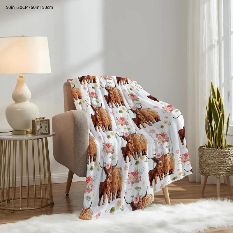 Product Introduction of Highland Cow Pattern Blanket, 1 Count Soft Comfortable Throw Blanket, Lightweight Warm Napping Blanket for Home Office Bed Camping Travel 4