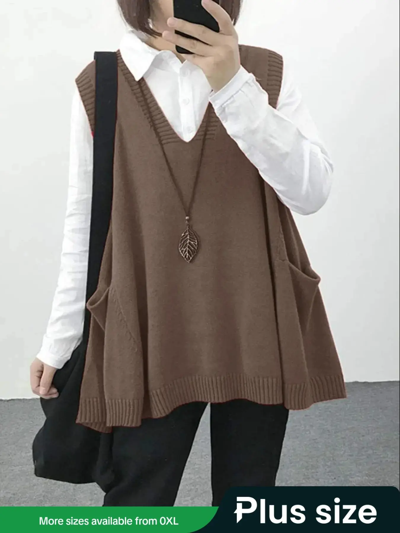 【Plus Size】 Solid V Neck Sweater Vest, Casual Sleeveless Knit Top for Spring & Fall, Women's Plus Clothing for Daily Wear