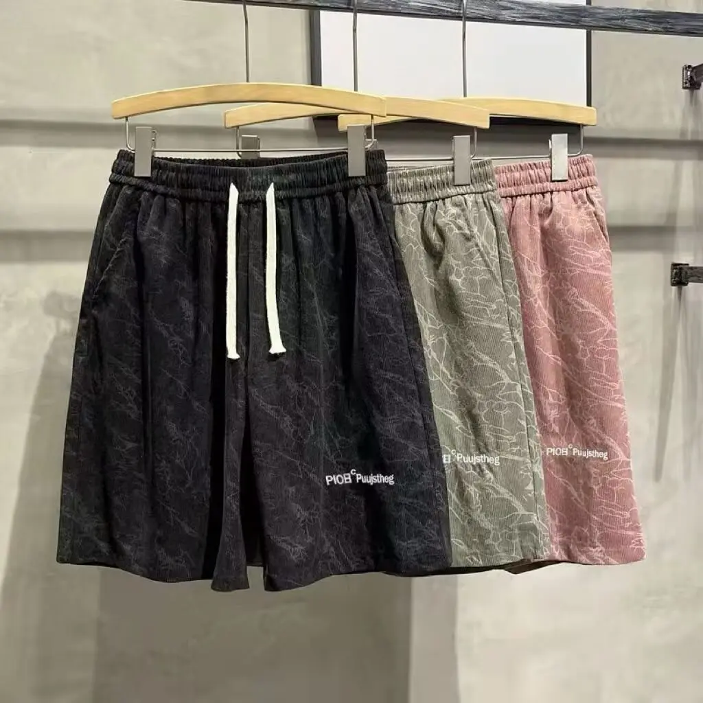 Water ripple flower shorts for men in summer, thin, beach casual, plus size, American loose fit, big shorts, sporty five quarter pants