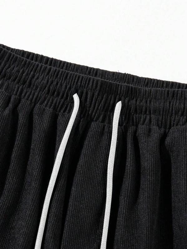 Men's Solid Color Drawstring Waist Corduroy Shorts, Regular Fit Casual Pocket Elastic Waist Shorts for Summer, Men's Bottoms for Daily Wear 5