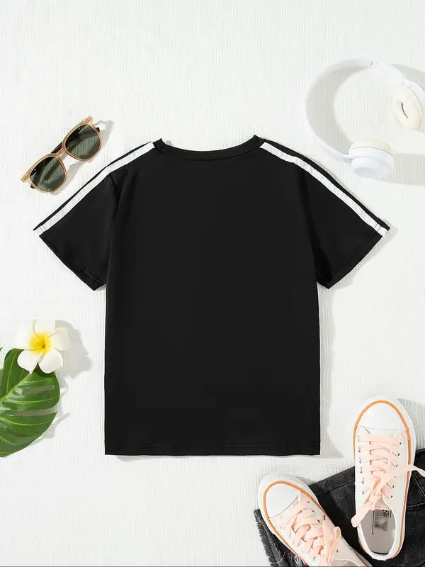 Girl's Letter Print Tee, Casual Short Sleeve Round Neck T-shirt for Summer, Kids Clothes for Daily Wear 1