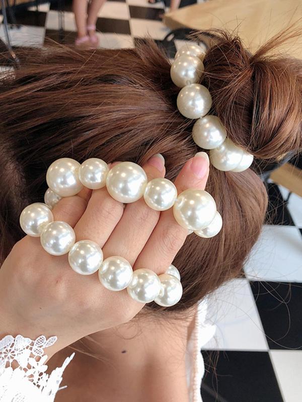 Women's Elegant Faux Pearl Decorated Hair Tie, Exquisite Trendy Hair Tie, Fashionable Hair Accessories for Women & Girls 2