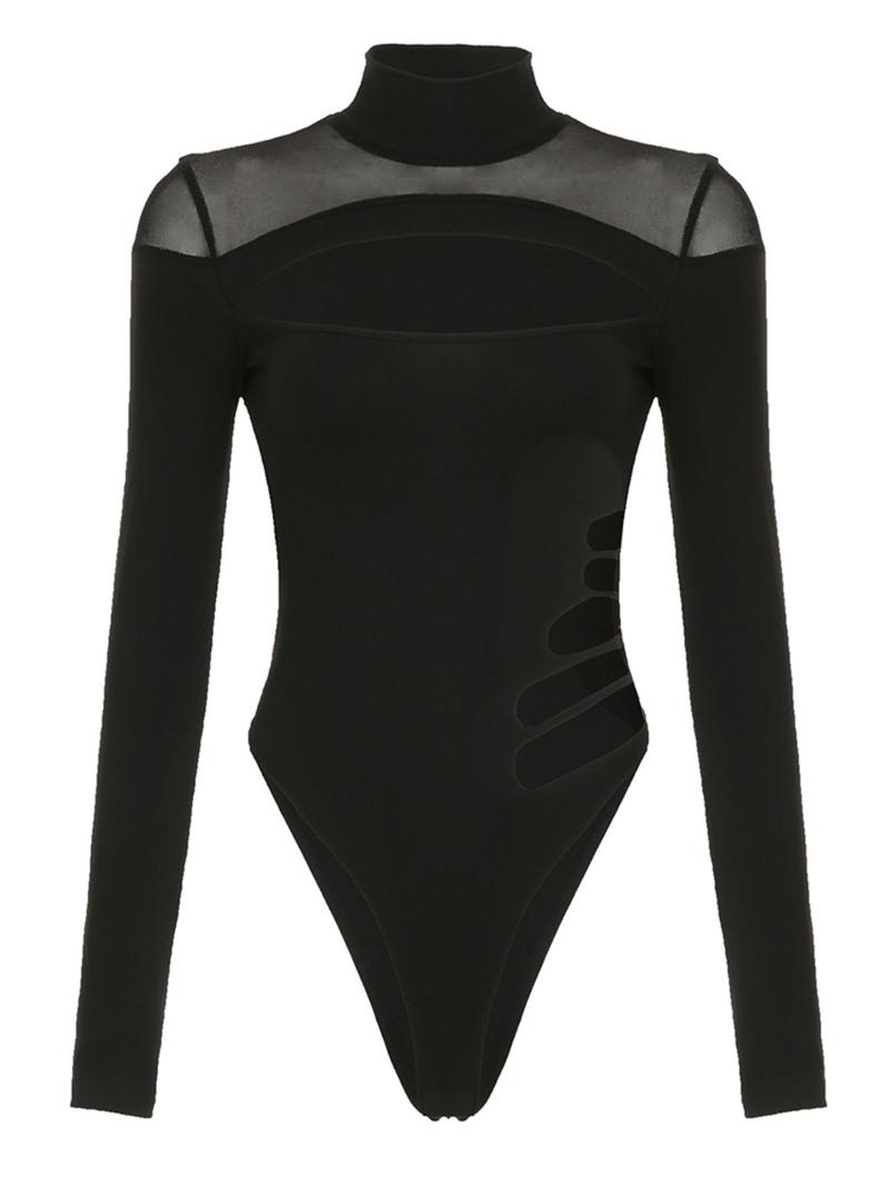 Product Introduction of Women's Cut Out Sheer Mock Neck Bodysuit, Long Sleeve Bodysuit for Party Club Dating, Ladies Clothes for All Seasons 5