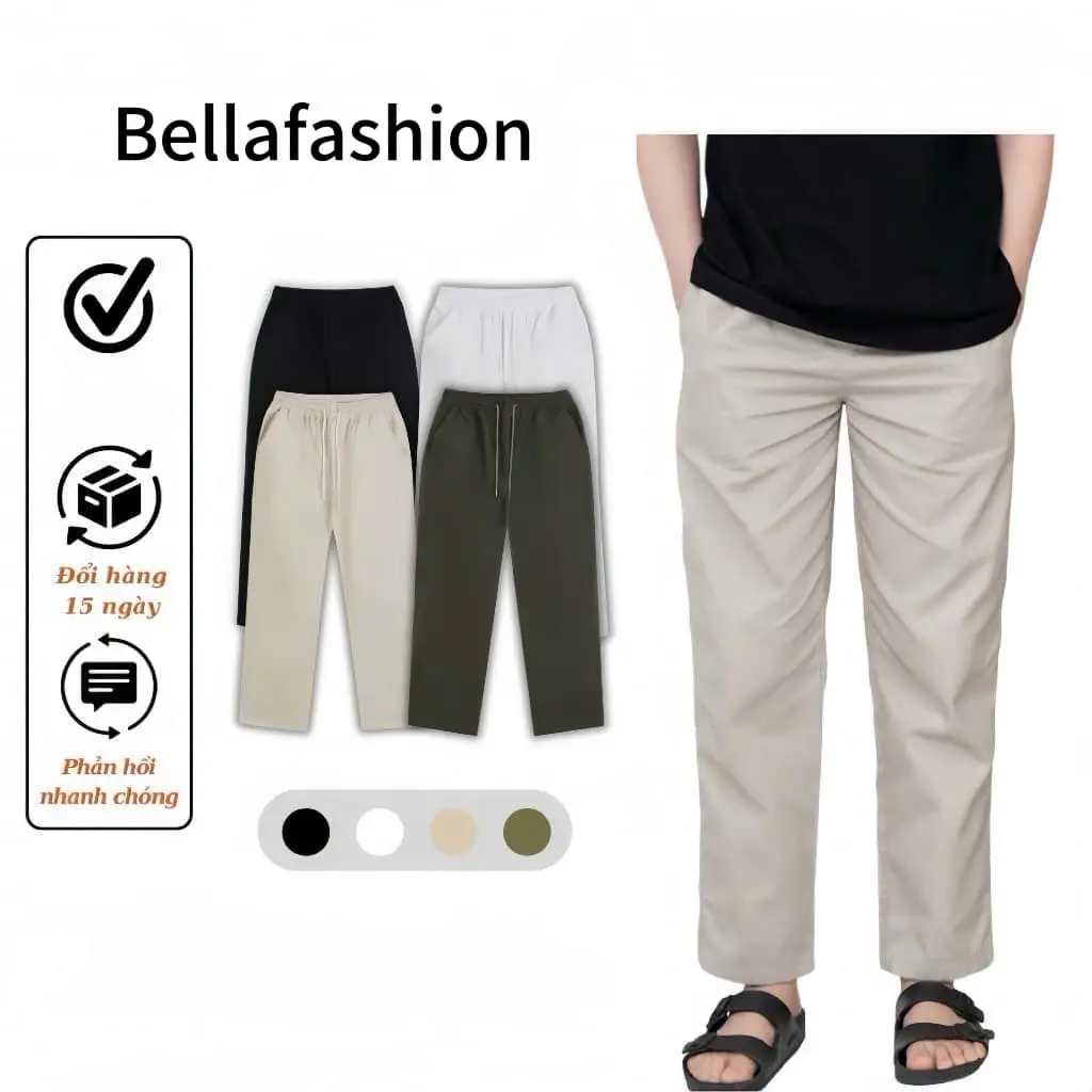 Quần Kaki Nam nữ  Ống Rộng Vải Đẹp Mềm Bellafashion Thoáng Mát Kem Ong Voi /-strong/-heart:>:o:-((:-h  Pants