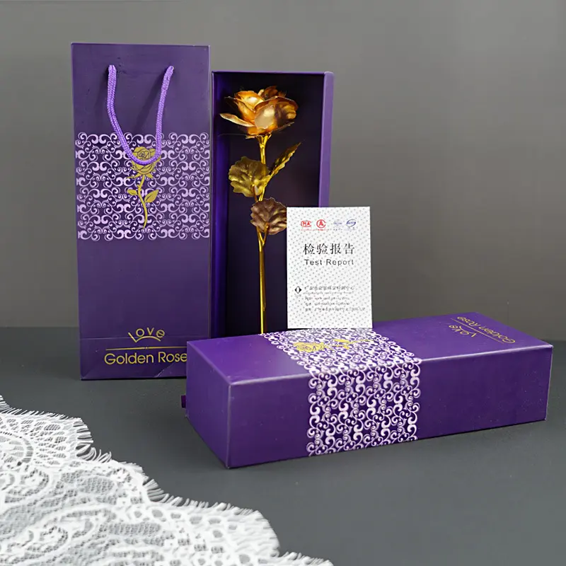 Gift for Girlfriend 24K Gold-Foil Roses Christmas Simulation Gold Rose with Gift Box Valentine's Day Creative Activity Gift Wholesale Gift