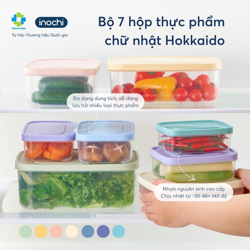 Bộ 7 hộp nhựa đựng thực phẩm chữ nhật Inochi 500-750-1000-1500-2000-2500-3500ml nhựa PP nguyên sinh cao cấp không BPA đa năng đựng đồ ăn đồ khô mang cơm đi làm hop dung tulanh