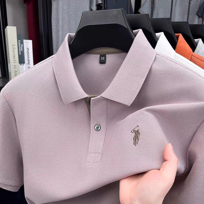 Áo Polo, Chất Lượng Cao Cấp, Công Sở, ngắn Tay, Dáng Rộng Vừa Vặn, Áo Thun Nam, Màu Trơn Thêu, Phong Cách Thường Ngày Cổ Áo bẻ xuống, Thích Hợp Cho Mùa Hè