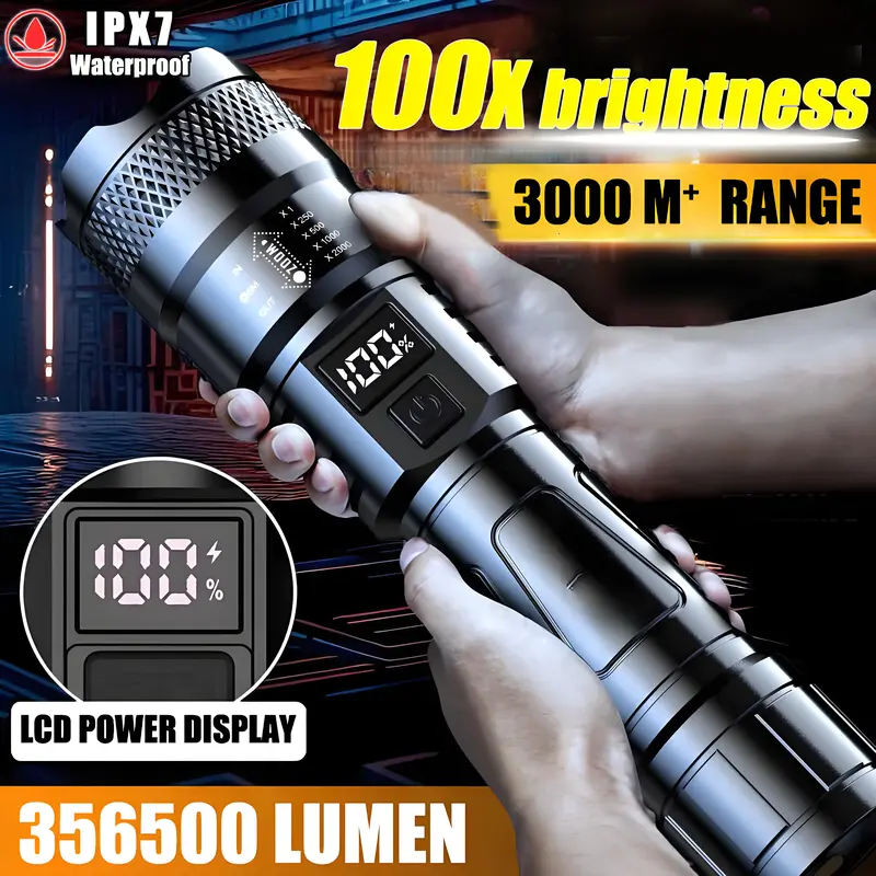 Đèn Pin Led, Công Suất 50000w, Đèn Pin Sạc, Chống Thấm Nước, Pin 5000mAh, Chiếu Sáng Trong 128 Giờ Hoặc Sử Dụng Liên Tục 0