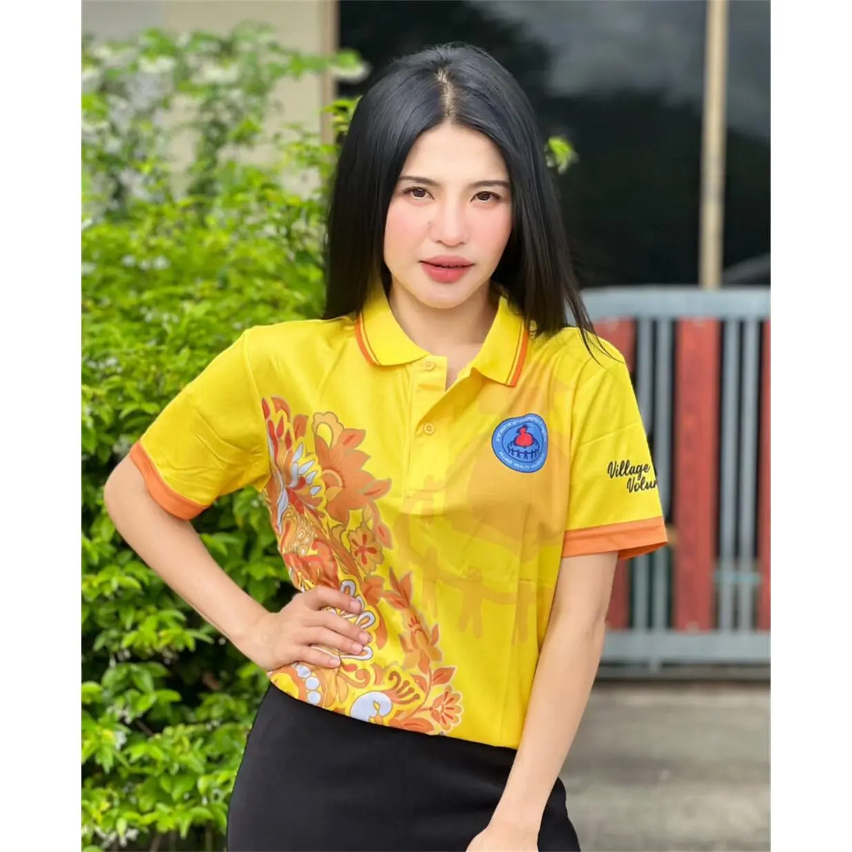 เสื้อโปโล ลายไทย แฟชั่น เสื้อพิมพ์ลาย อาสาสมัครเขมร สีเหลือง ไซส์ใหญ่ สำหรับผู้ชายและผู้หญิง แขนสั้น เหมาะสำหรับกิจกรรมกลางแจ้งและลำลอง
