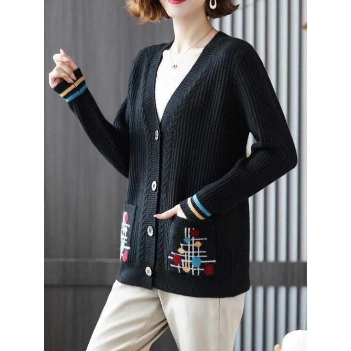 Váy Nữ, Áo Len Cardigan Dệt Kim, Áo Khoác Vòng Tròn Đôi, Thời Trang Và Phong Cách, Thích Hợp Cho Phụ Nữ Trung Người Già Và Cao Tuổi, Mặc Mùa Thu Và Mùa Đông, 2025 6