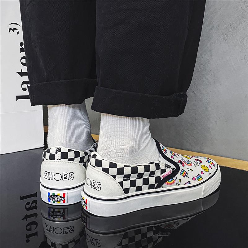 2024 Autumn New Breathable Slip-on Lofter Canvas Shoes Women's Plaid Cartoon Mario Pattern Plaid Sneakers 2